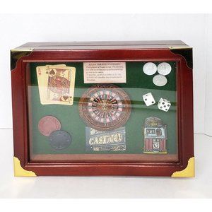 Casino Themed Wood Storage Box Deck Card/ Chips Holder Jewel Box Men's Arister